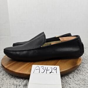 Faconnable Black Leather Casual Lifestyle Daily Driving Moccasins Loafer Mens 45